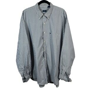 IZOD Mens Long Sleeve Striped Button Down Shirt Size 2XL Blue White Casual